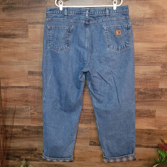 Vtg Carhartt Relaxed Fit Jeans Plaid Fully Lined Tag 42x32 Measures 40x32 - Picture 2 of 11